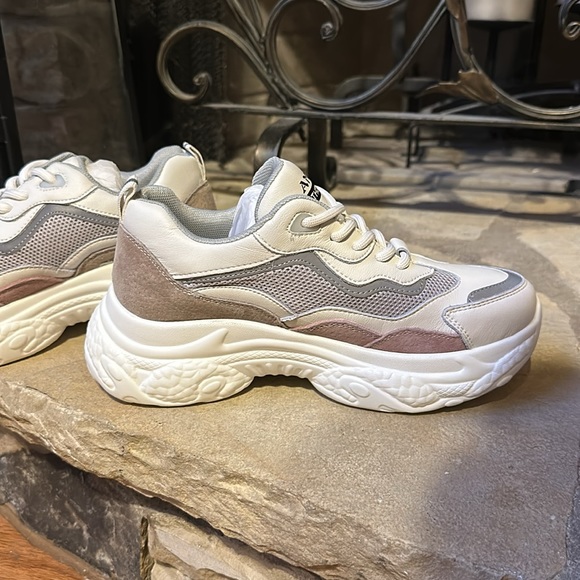 NEW Women’s Chunky Platform White Lace Up Running Shoes Sneakers - Picture 4 of 9